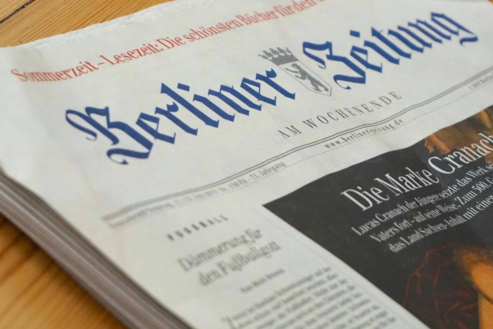 Close-up of Berliner Zeitung showcasing German newspaper design and culture.