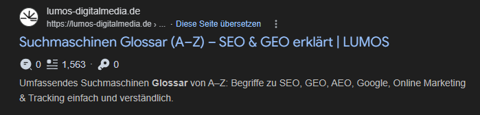 Meta Description in einem Suchergebnis unterhalb des Seitentitels sichtbar.