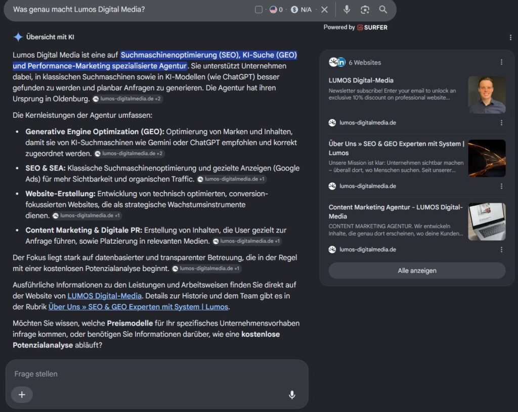 Answer Engine Optimization mit strukturierter Frage-und-Antwort-Seite.